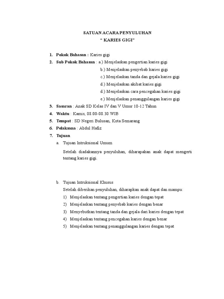Satuan Acara Penyuluhan Kesehatan Gigi | PDF