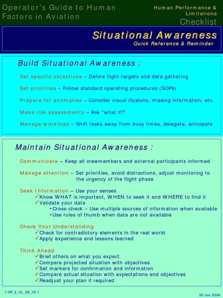 Situational Awareness PDF Situation Awareness Emergence