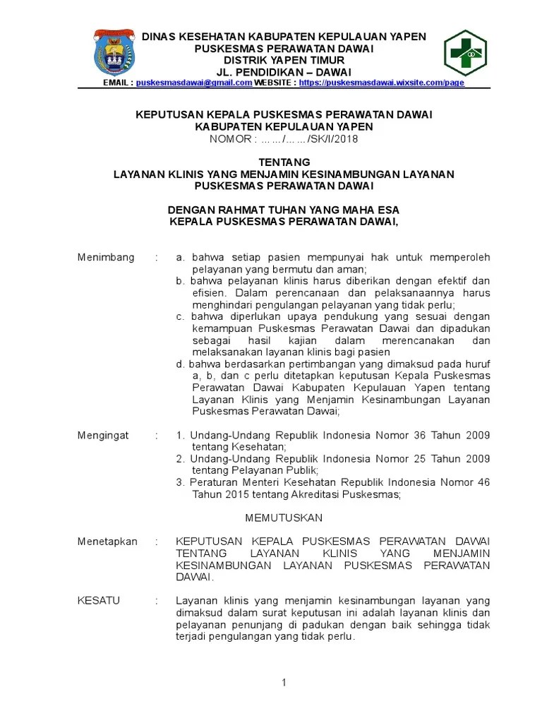 7.6.6.2a SK Layanan Klinis Yang Menjamin Kesinambungan Layanan | PDF
