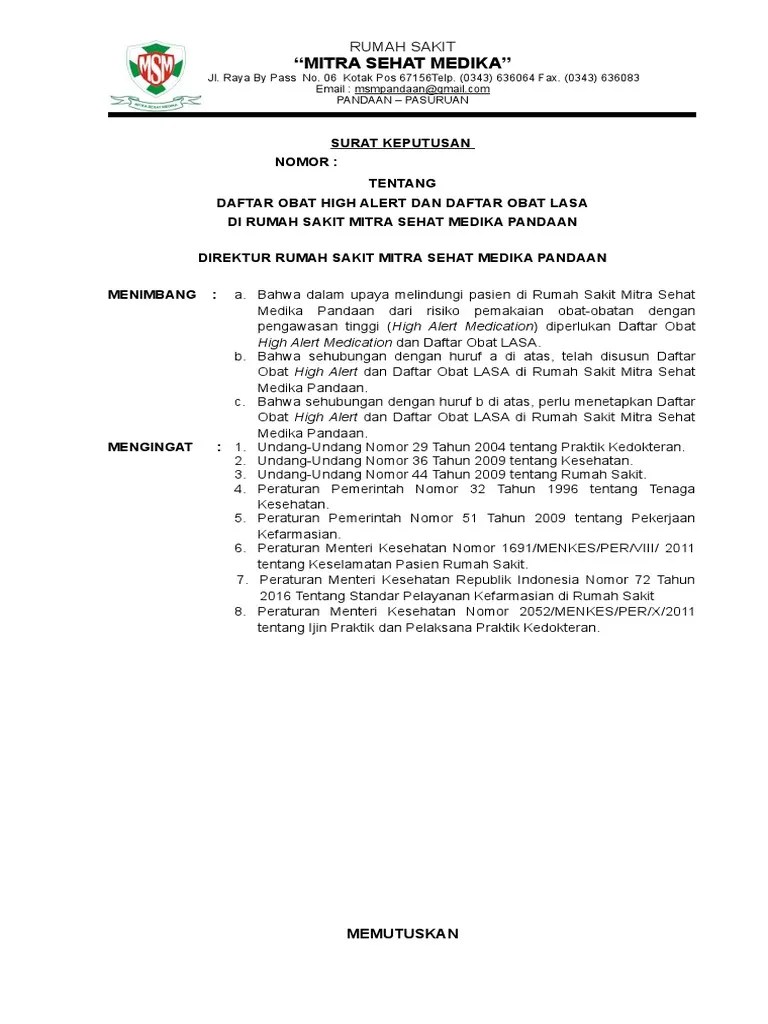 SK Daftar Obat High Alert Dan LASA PDF