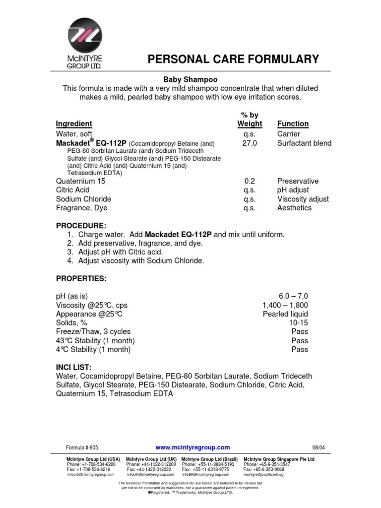 605 Baby Shampoo PDF Shampoo Sodium Chloride
