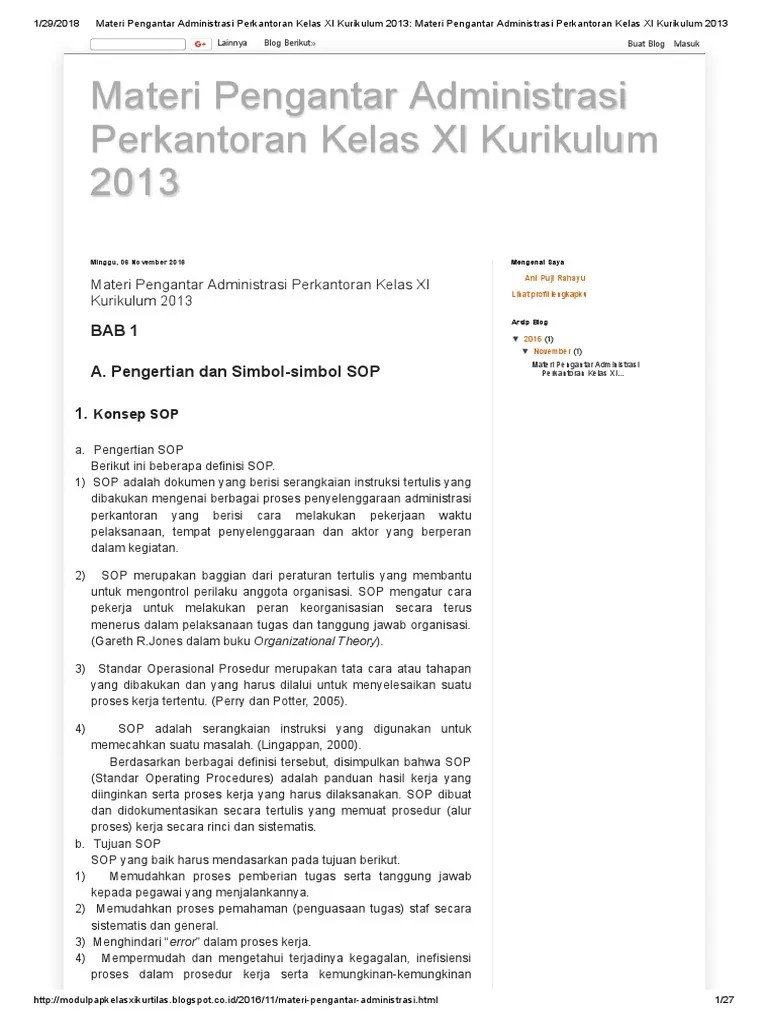 Materi Pengantar Administrasi Perkantoran Kelas XI Kurikulum 2013