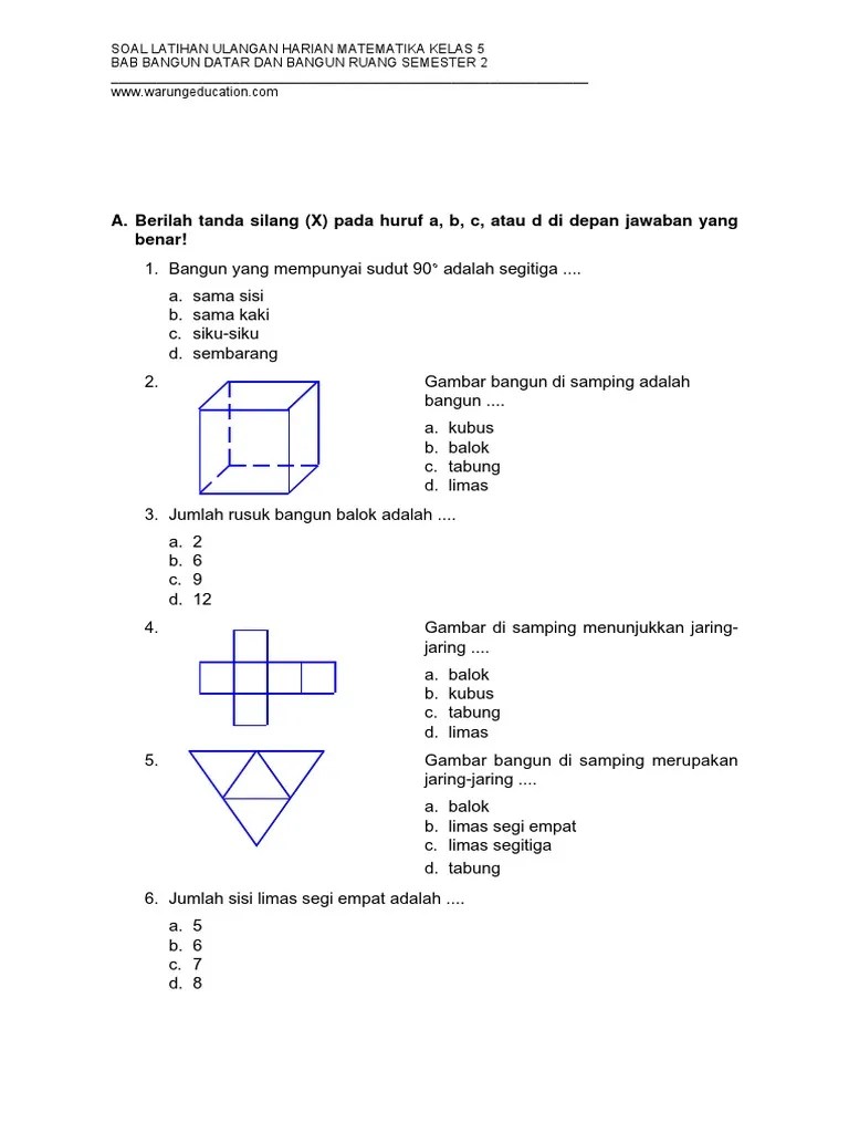 Soal Uh MTK Kelas 5 Bab Bangun Ruang Semester 2 | PDF