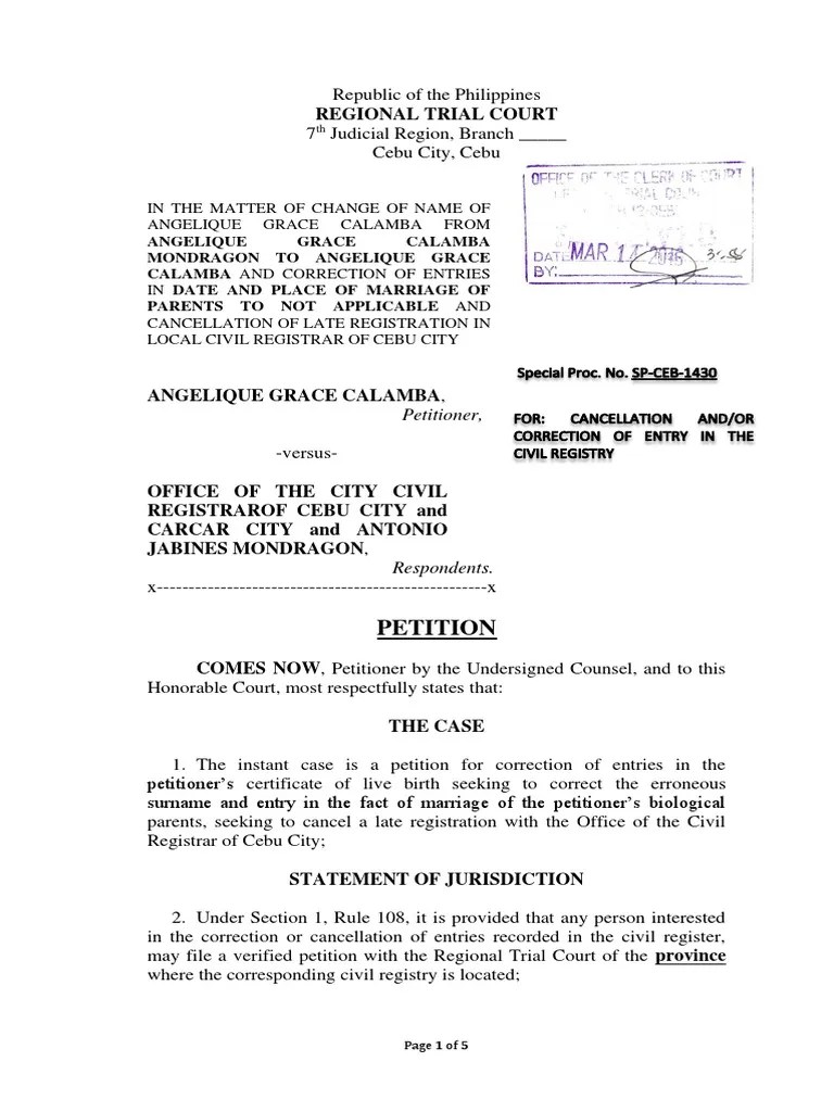 Petition for Correction of Entry Affidavit Domain Name Registrar