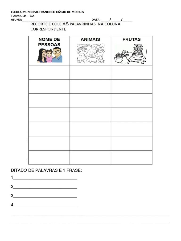 Diagnóstico de Escrita_ditado de Palavras e 1 Frase