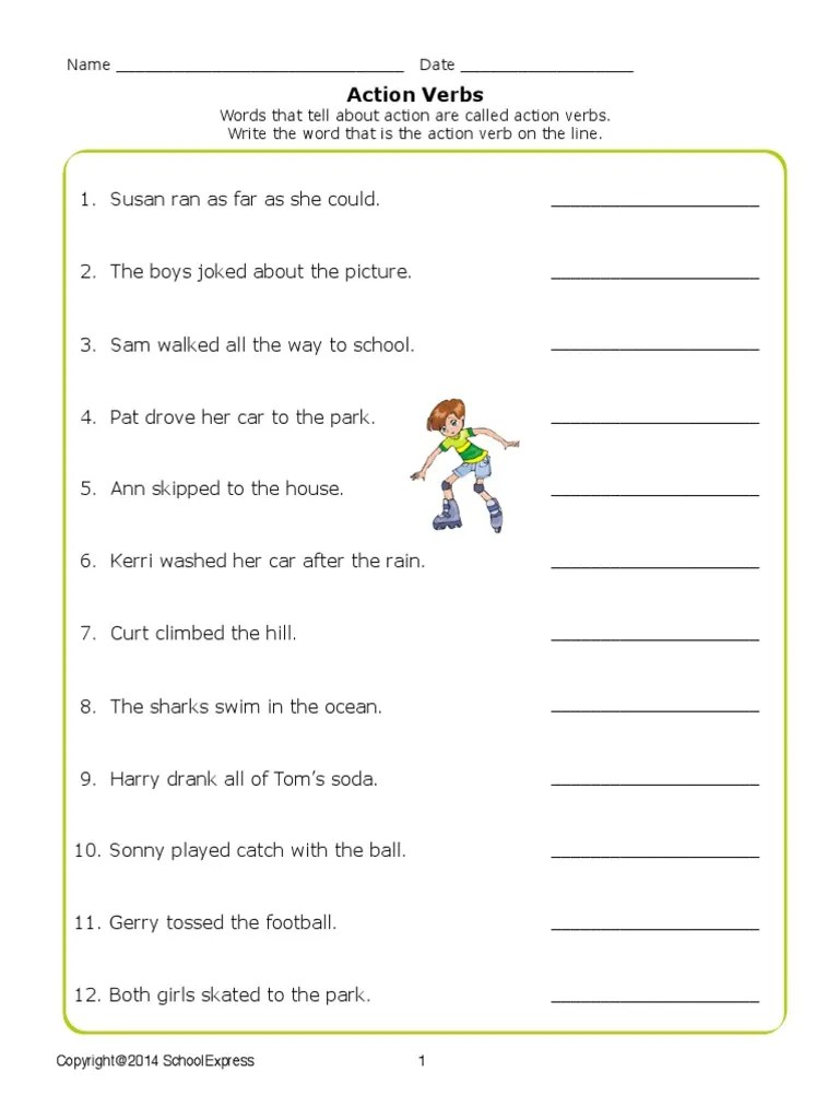 Action Verbs Quiz Grade 3 PDF PDF