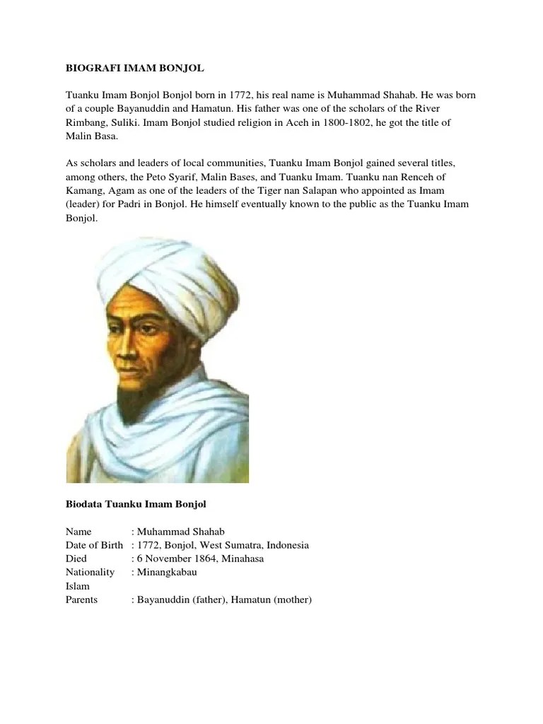 Biografi Imam Bonjol Singkat Dalam Bahasa Inggris