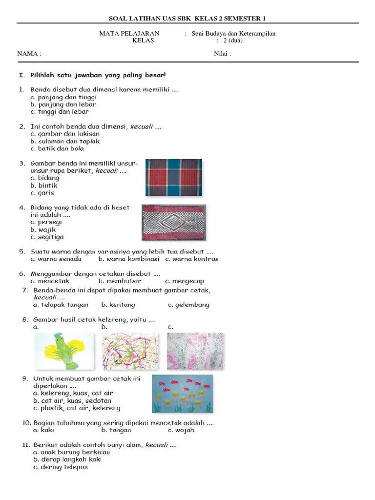 Soal Latihan Uas Sbk Kelas 2 Semester 1