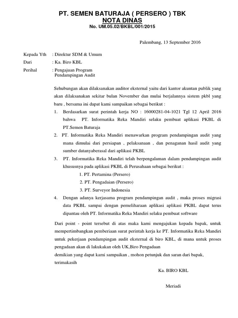 Contoh Nota Dinas Pengajuan Anggaran