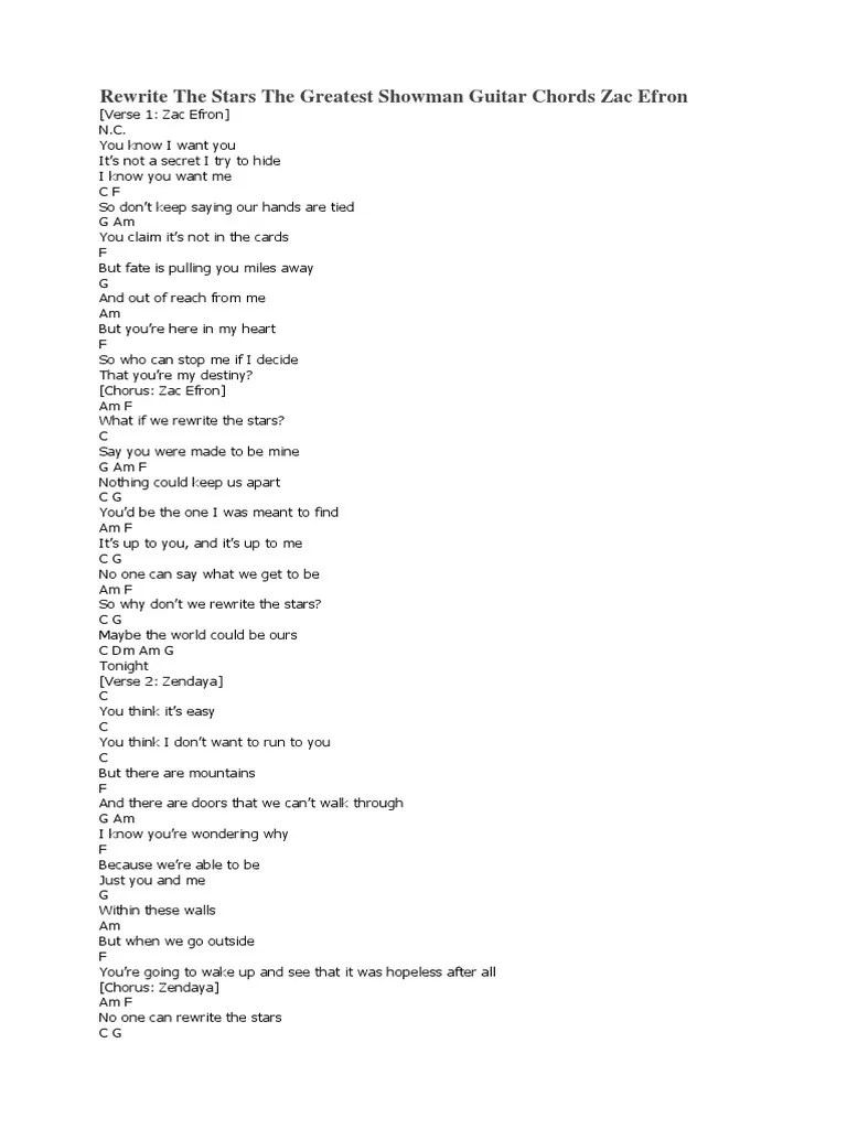 Rewrite the Stars the Greatest Showman Guitar Chords Zac Efron