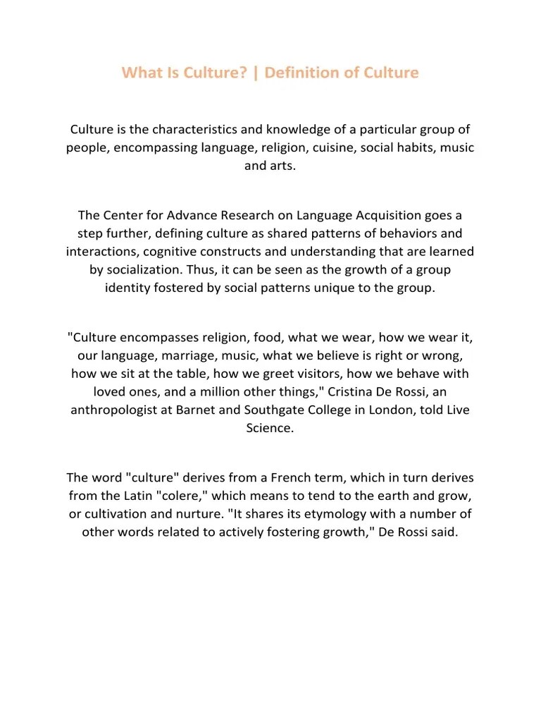 What Is Culture? Definition of Culture PDF