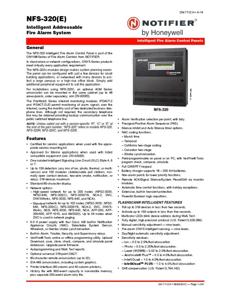 Notifier NFS320 Datasheet PDF Power Supply Personal Computers