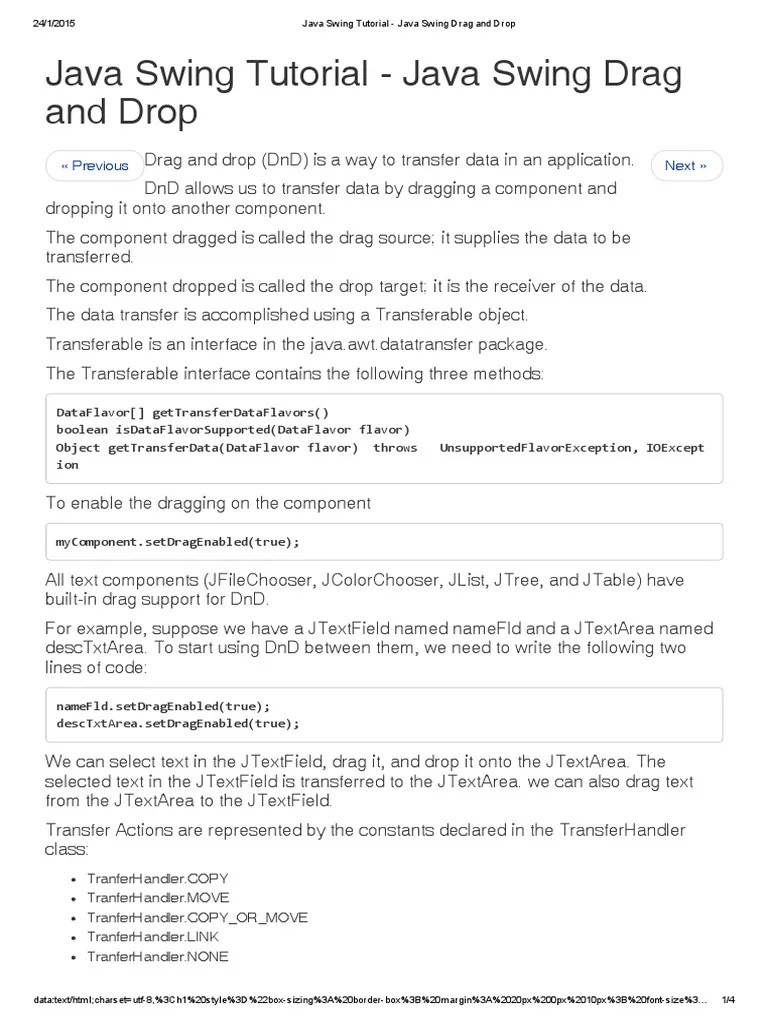 Java Swing Tutorial Java Swing Drag and Drop PDF Information Technology Management