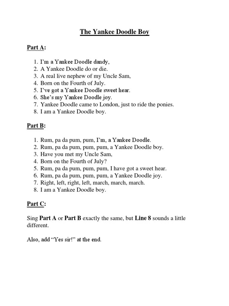 The Yankee Doodle Boy Lyrics PDF