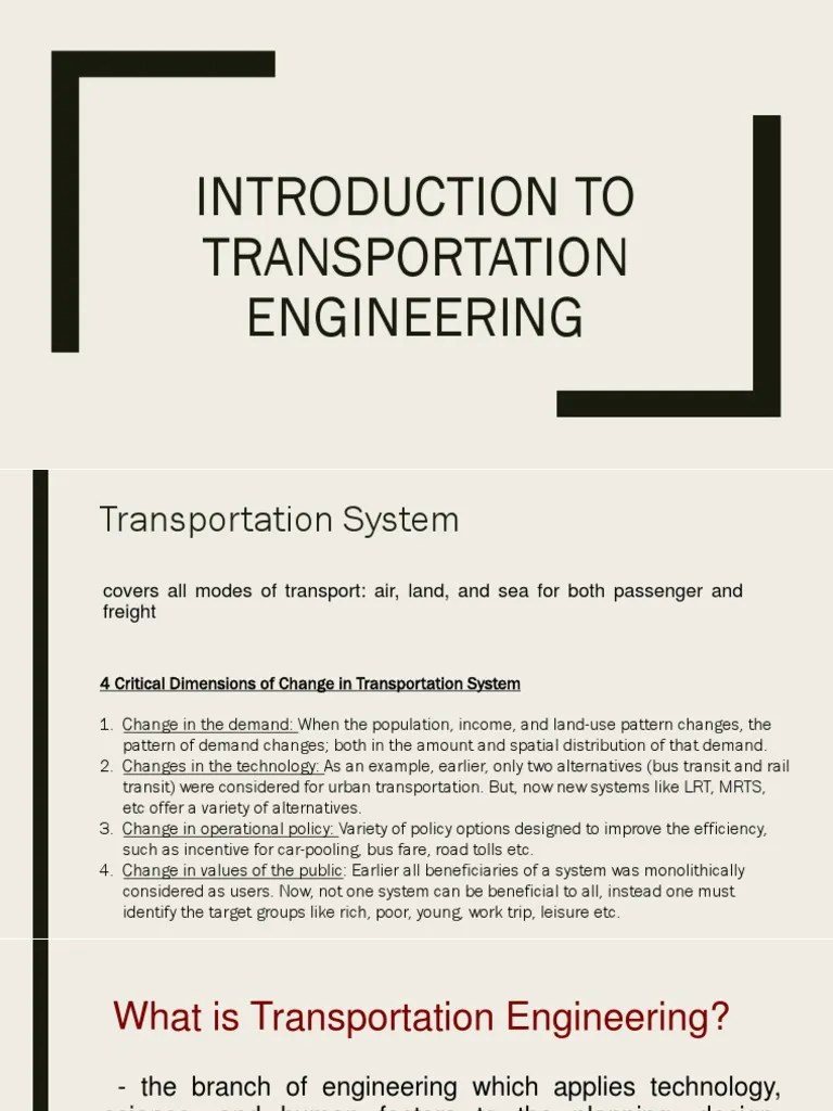 Introduction To Transportation Engineering Transportation Engineering