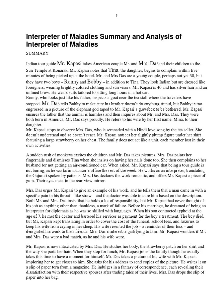 Interpreter of Maladies Summary and Analysis of Interpreter of Maladies