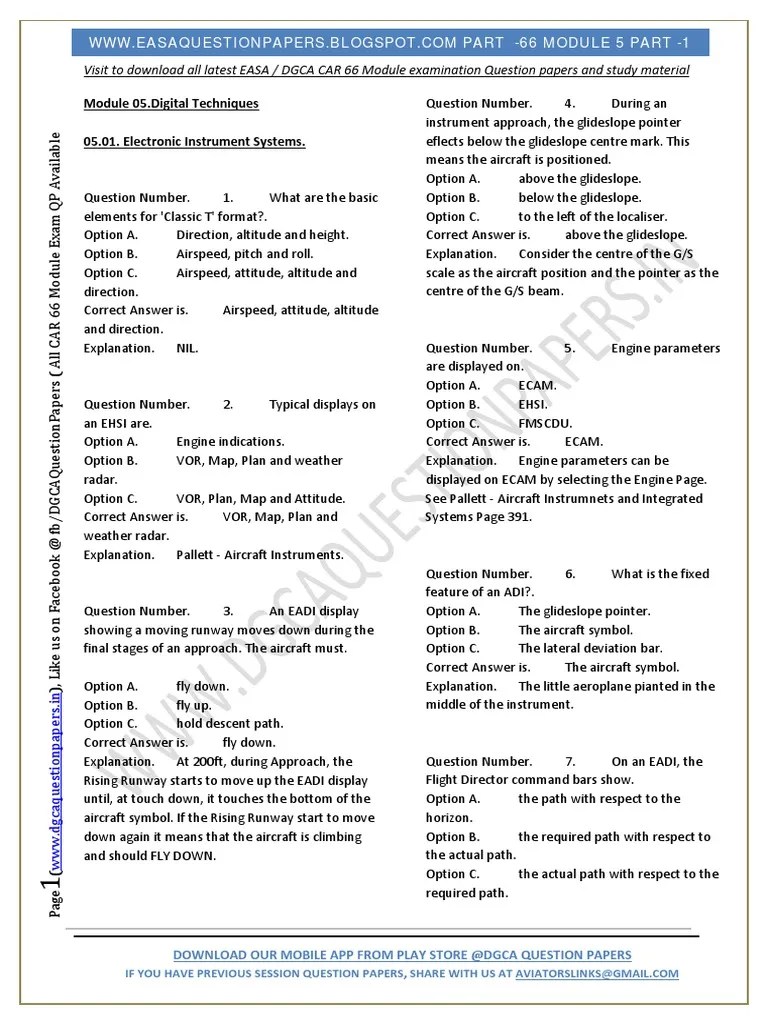 EASA Part66 Exam Questions of Module 05 Avionics Part I PDF Measuring Instrument Aerospace