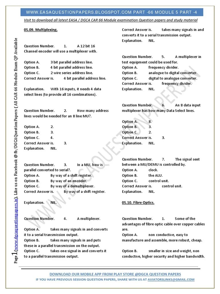EASA Part66 Exam Questions of Module 05 Avionics Part IV PDF Optical Fiber Fiber Optic