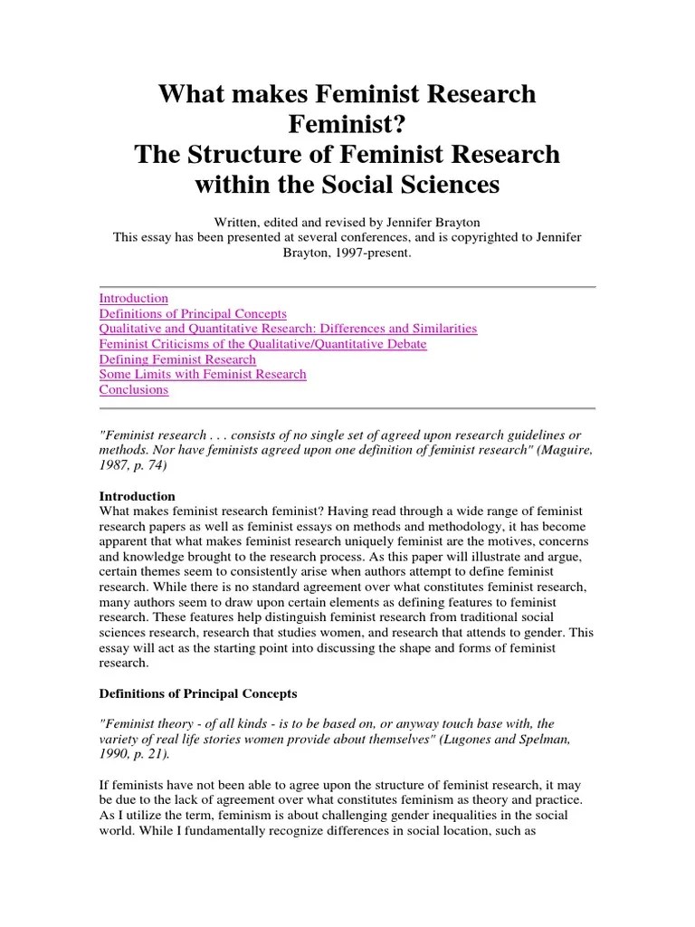 What Makes Feminist Research Feminist Qualitative Research Feminism