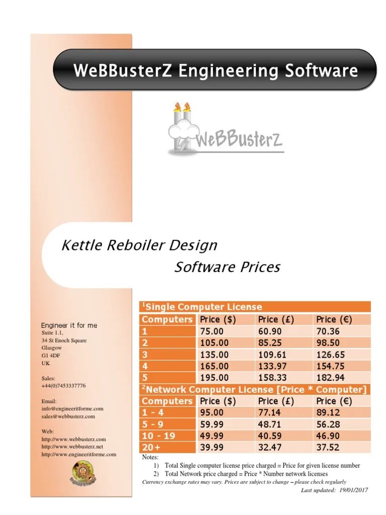 busterz Engineering Software Kettle Reboiler Design Software Prices