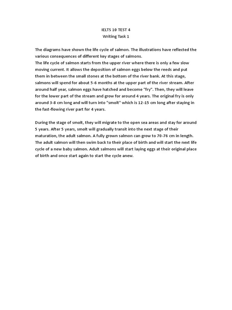 IELTS 10 TEST 4 Writing Task 1 Spawn (Biology) Salmon