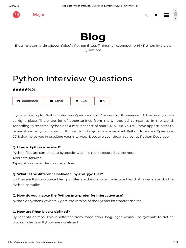 The Best Python Interview Questions & Answers 2018 Know More