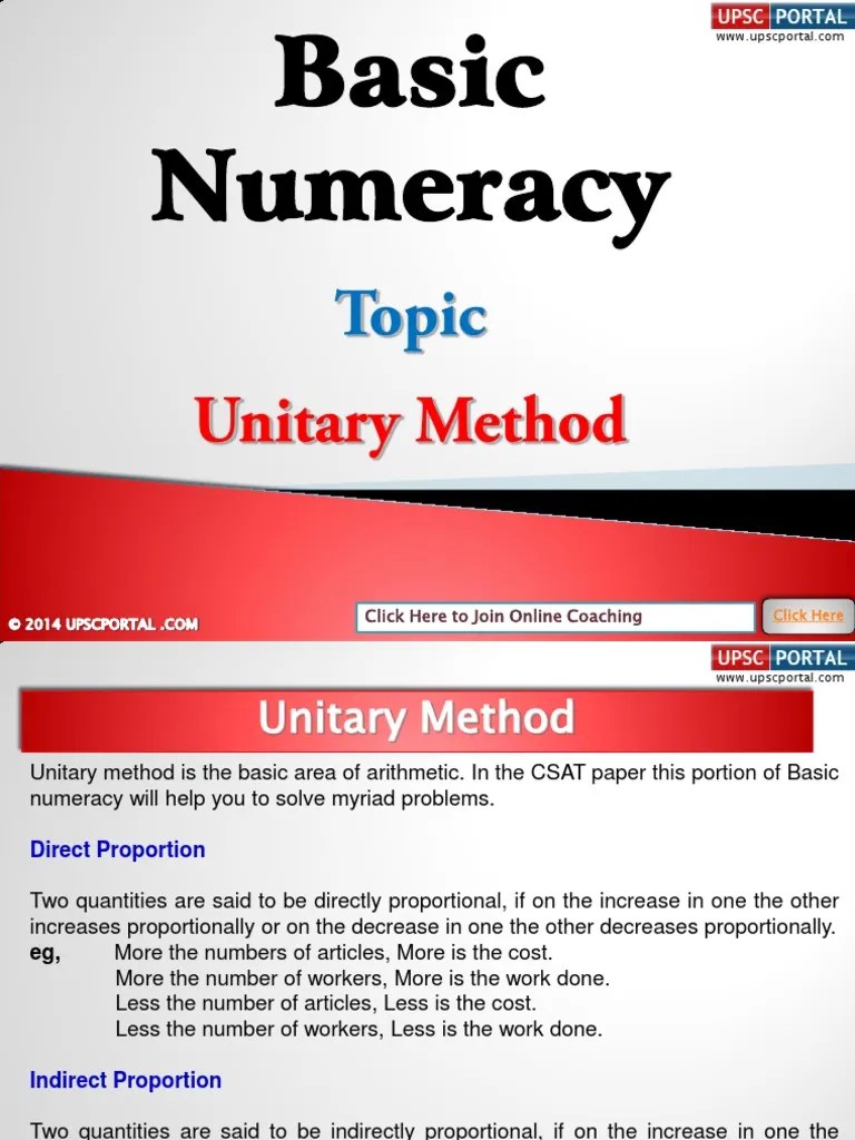Basic Numeracy Unitary Method PDF Applied Mathematics Teaching