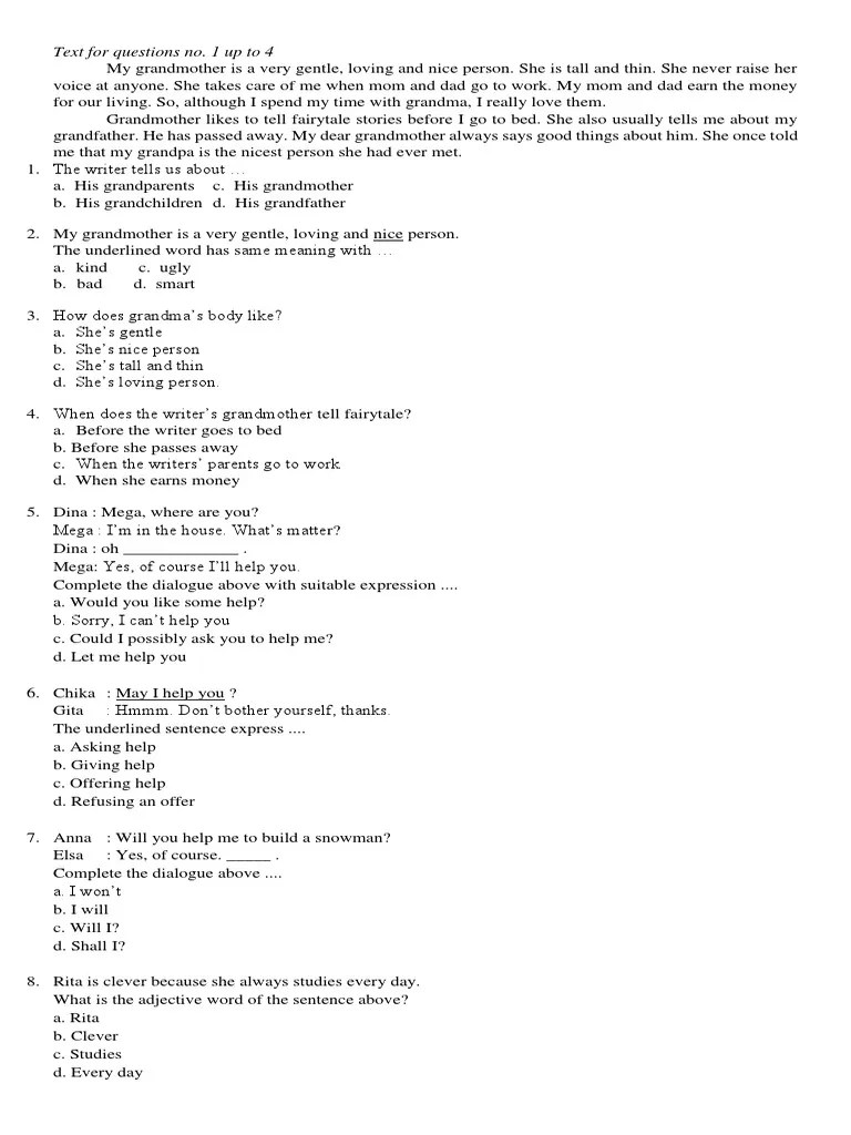 Soal Kelas 8 SMP | PDF | Grandparent | Entertainment (General)