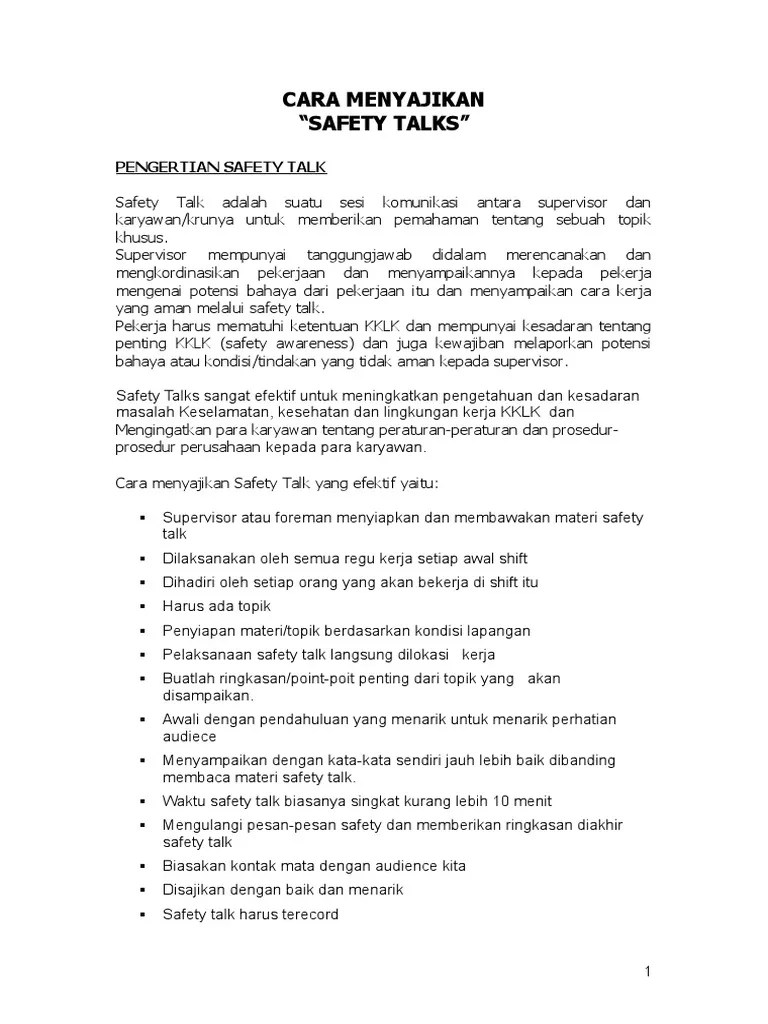 Cara Menyajikan Safety Talk-1 | PDF