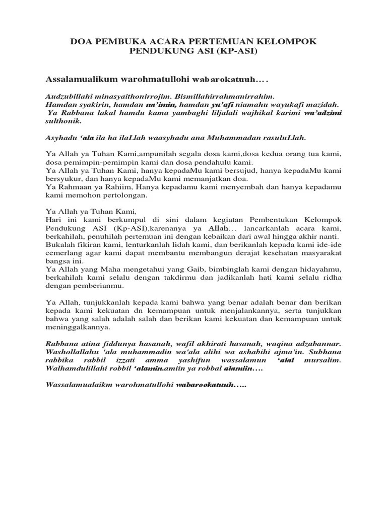 Doa Pembuka Acara Pertemuan Kelompok Pendukung Asi | PDF