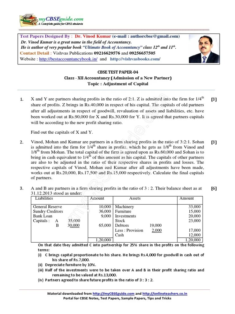 Class - XII (Adjustment of Capital) | PDF | Balance Sheet | Goodwill