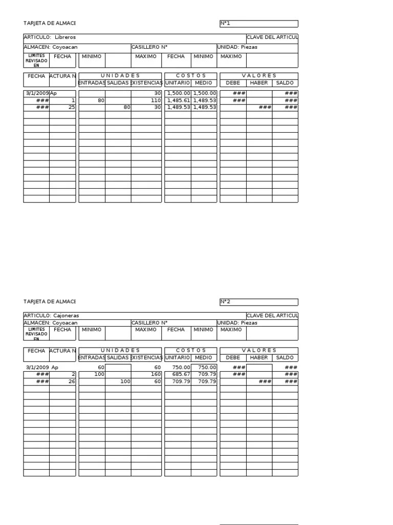 TARJETA DE ALMACEN