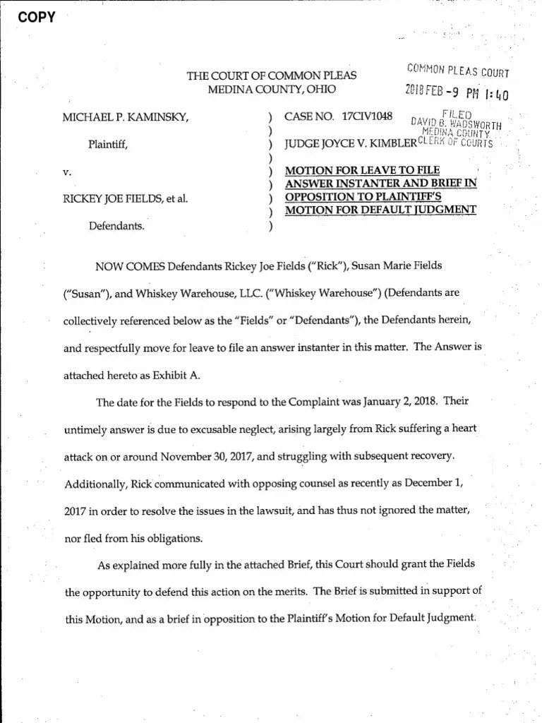 Ink in The Clink Motion For Leave To File Answer Instanter PDF