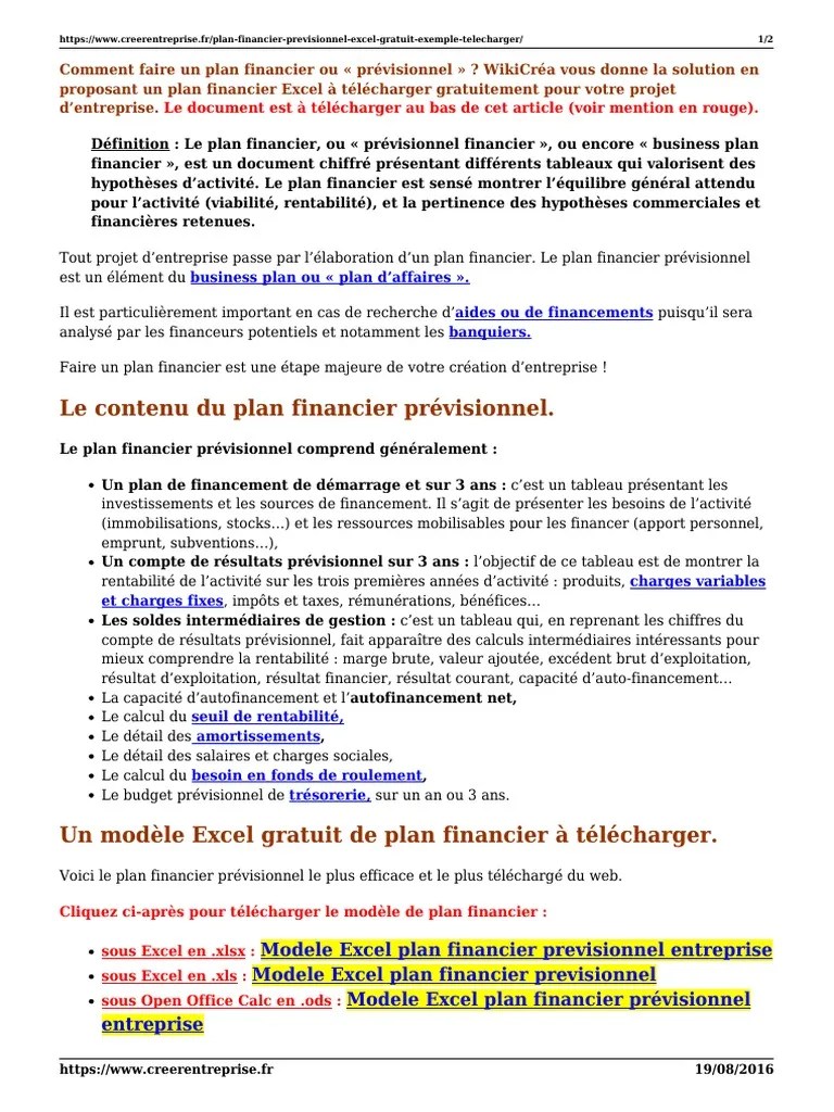 Exemple De Business Plan Gratuit Xls Mancing On