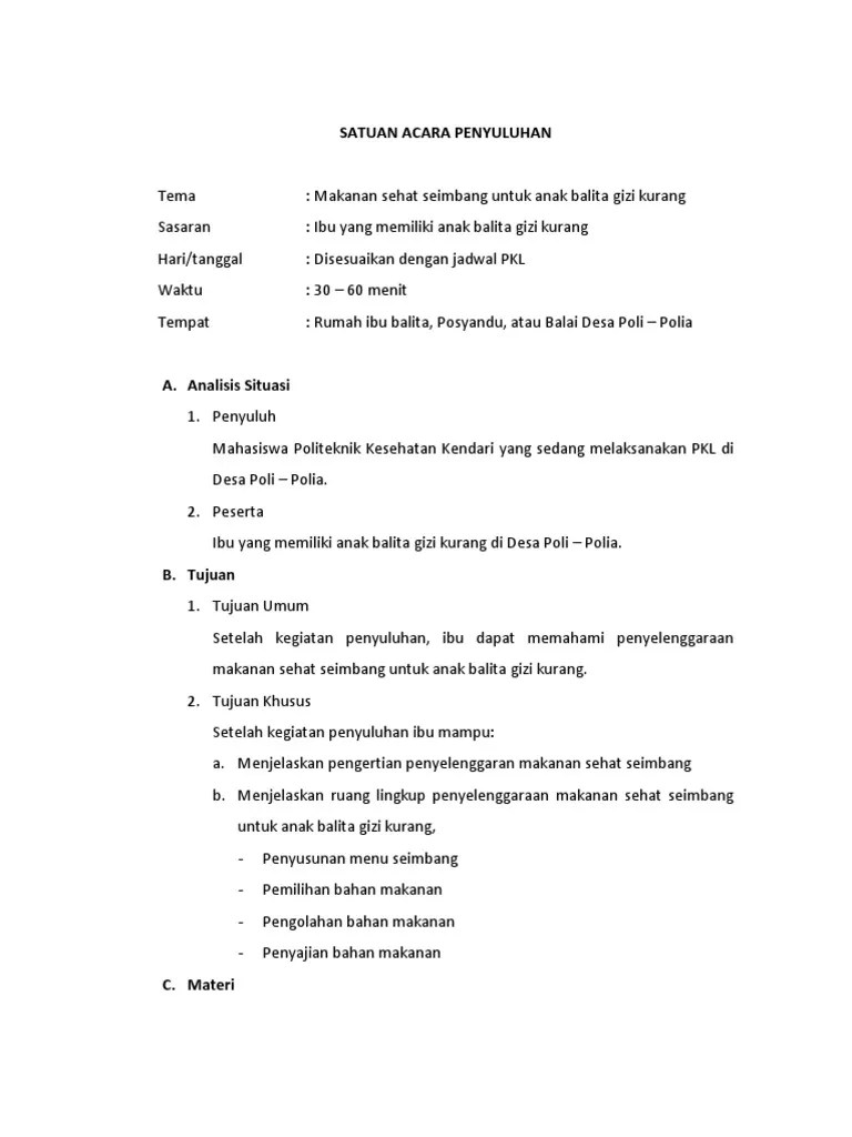 Satuan Acara Penyuluhan (Makanan Sehat Dan Seimbang) | PDF