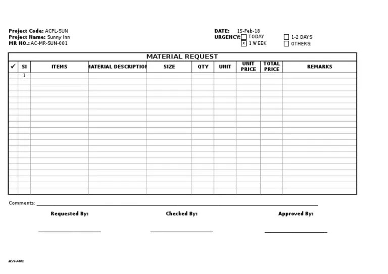 Sample MAterial Request Form PDF