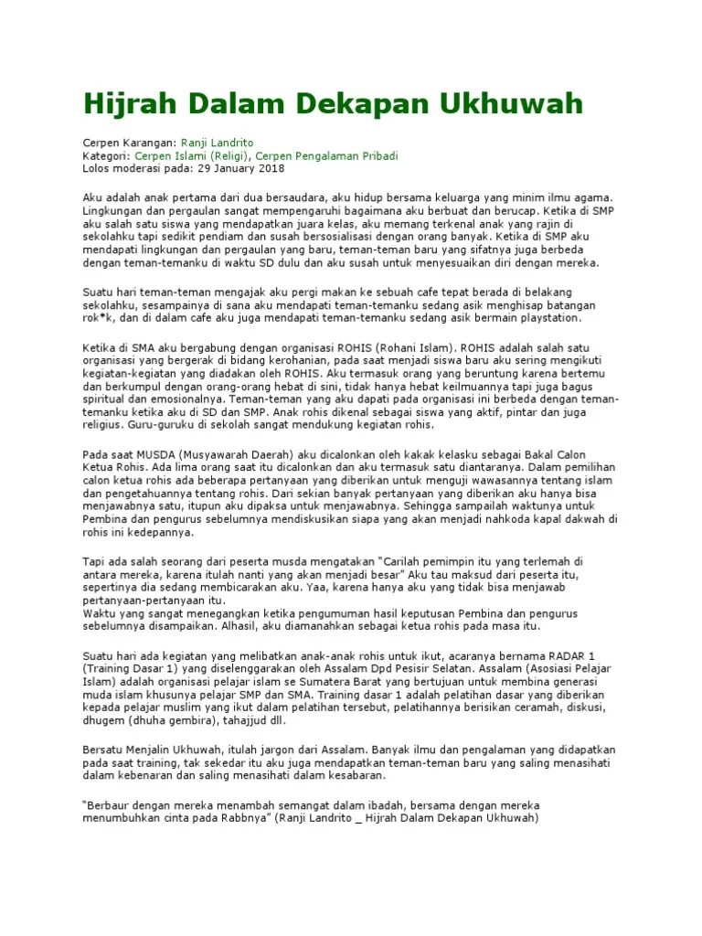 Cerpen Islami Hijrah – Tulisan