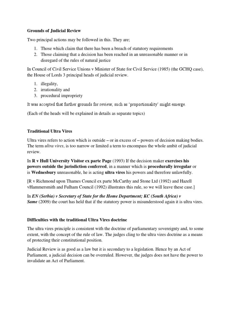 Grounds of Judicial Review Notes Government Information Public Law