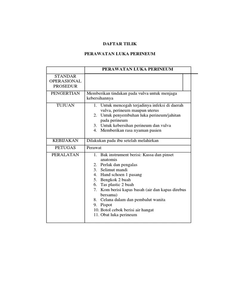 Daftar Tilik Perawatan Luka Perineum