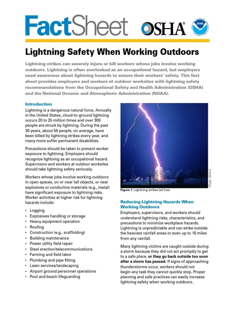 OSHA FS3863 Lightning Safety 052016 PDF Occupational Safety And
