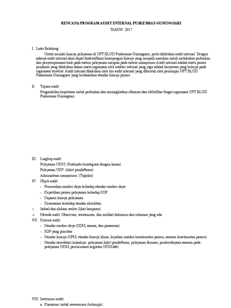 Contoh Rencana Audit Internal Puskesmas