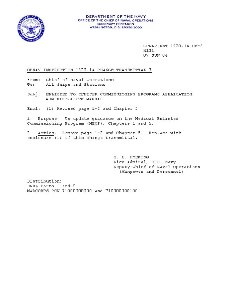 Opnavinst 1420.1a (All) Enl. to Off. Programs United States Naval