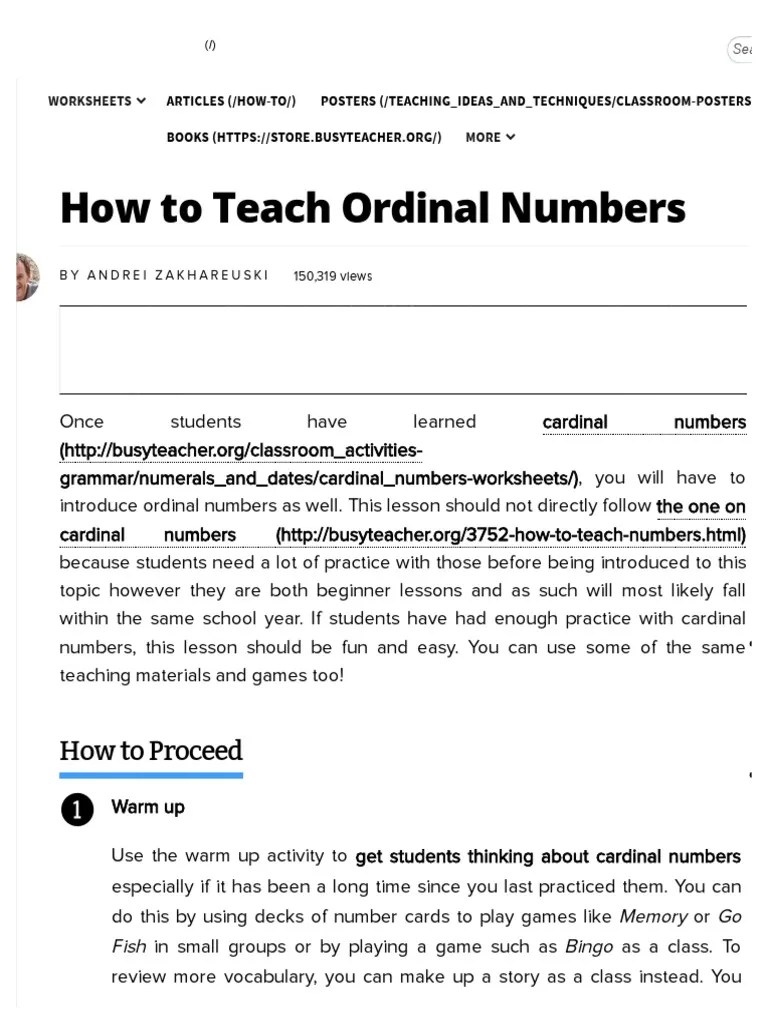 How To Teach Ordinal Numbers PDF Flashcard Vocabulary