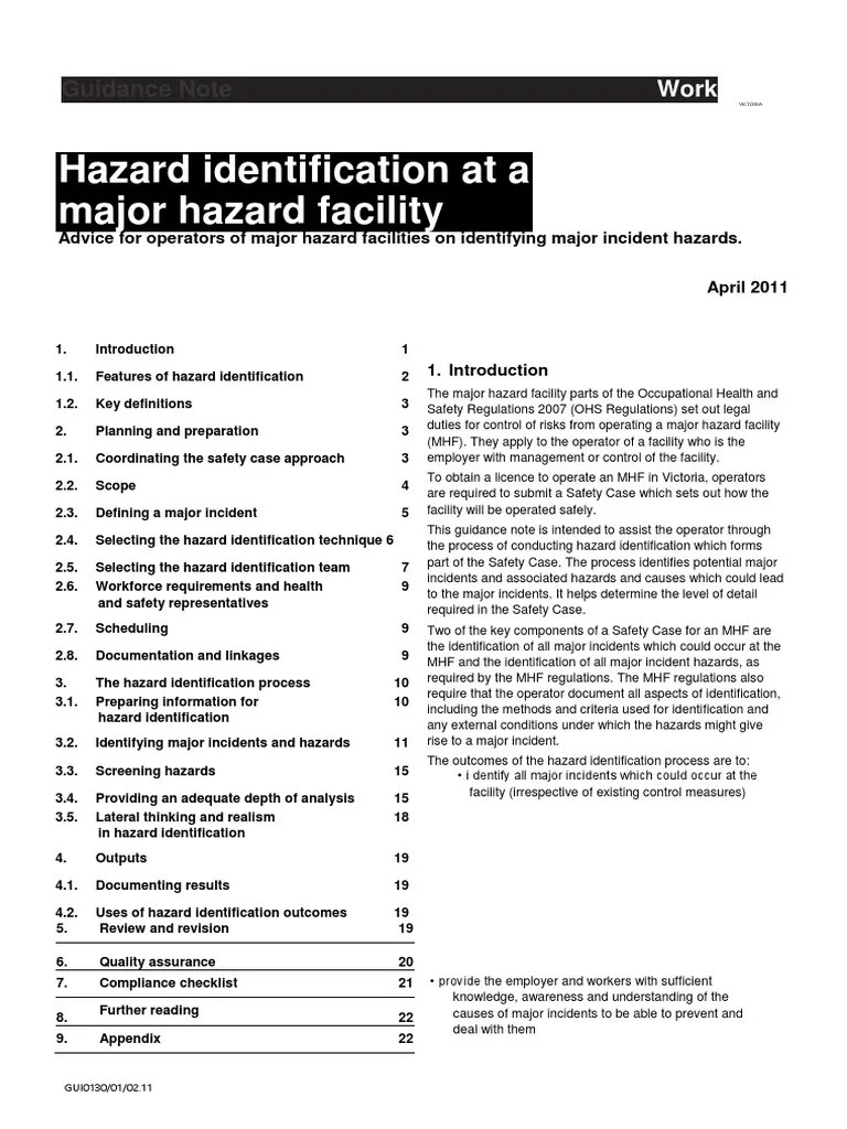 Hazard identification at a major hazard facility Guidance Note