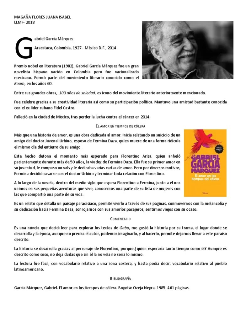 El Amor en Tiempos de Cólera Gabriel García Márquez Ficción y