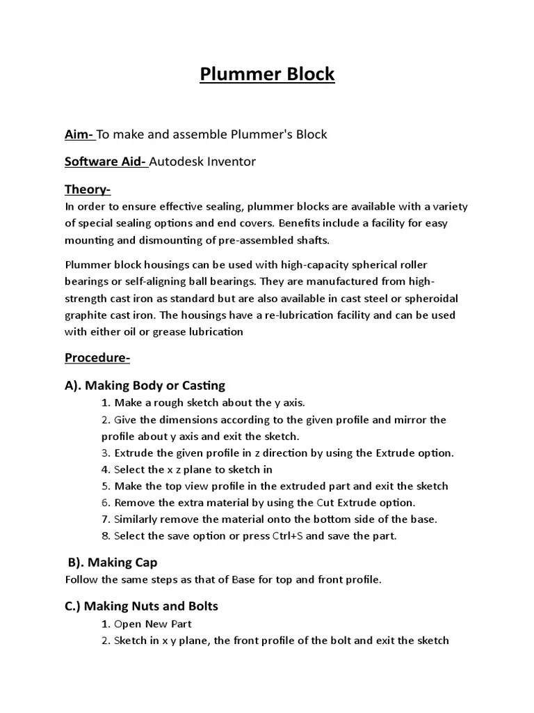 Plummer Block AimTo Make and Assemble Plummer's Block Software Aid