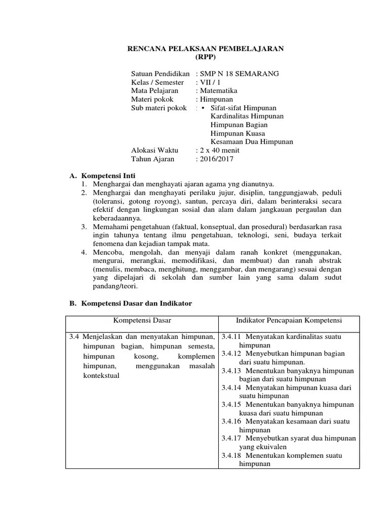 RPP SifatSifat Himpunan Kelas 7 PDF