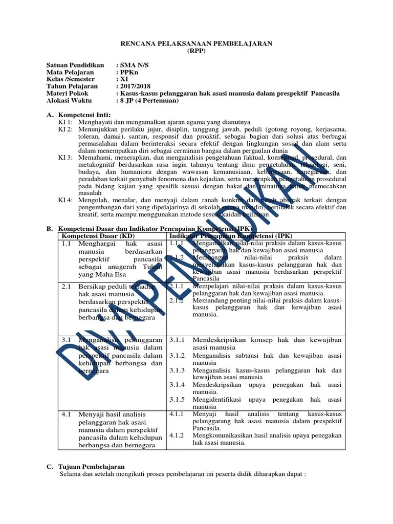 Rpp Revisi 2017 Ppkn Kelas 11 Sma