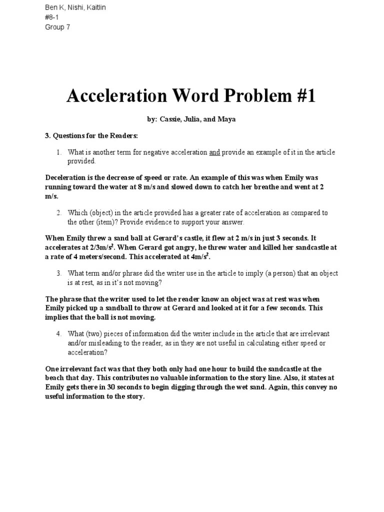 solving acceleration word problems Acceleration Physics & Mathematics