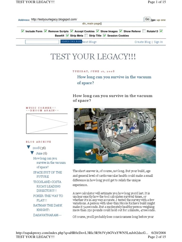 Test Your Legacy!!! How Long Can You Survive in The Vacuum of Space